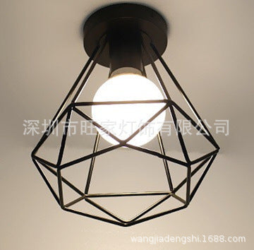 Luminária de teto industrial retrô com estrutura geométrica artesanal