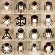 Luminária de teto industrial retrô geométrica com design único em metal preto