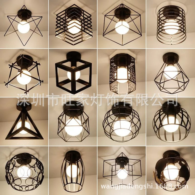 Luminária de teto industrial retrô geométrica com design único em metal preto