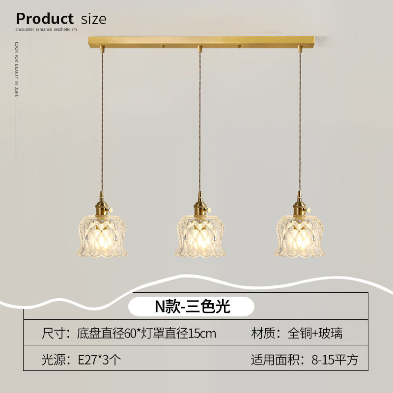 Lustre Pendente 3 Lâmpadas Cristal e Cobre Luxo Moderno