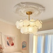 Lustre de Cristal com Pérolas e Conchas Estilo Francês
