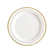 Prato Descartável Elegante Branco com Borda Dourada - 3 Tamanhos