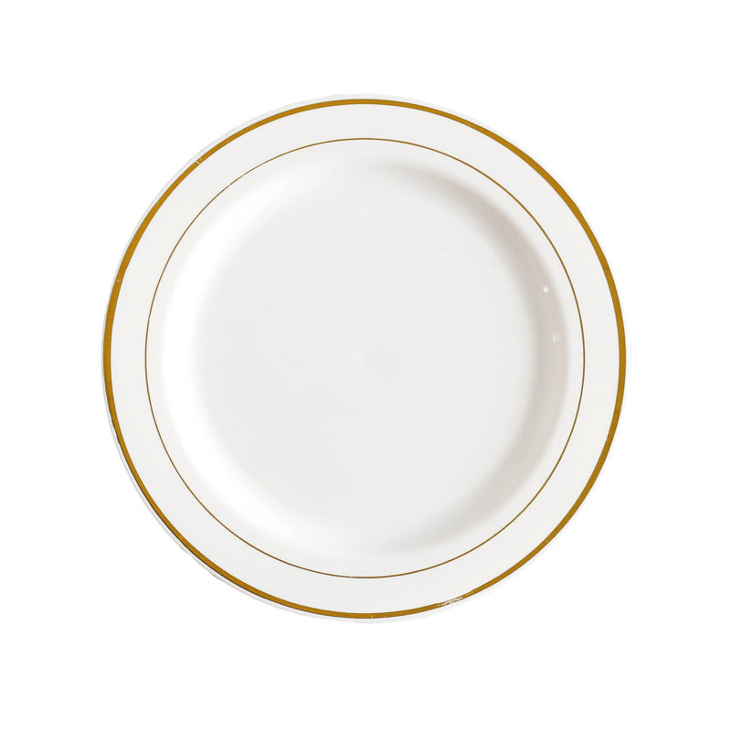 Prato Descartável Elegante Branco com Borda Dourada - 3 Tamanhos