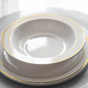 Prato Descartável Elegante Branco com Borda Dourada - 3 Tamanhos