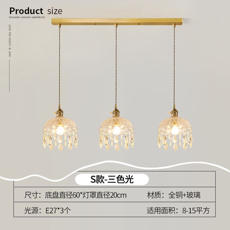 Lustre Pendente 3 Lâmpadas Cristal e Cobre Luxo Moderno