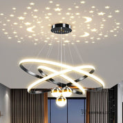 Lustre Pendente Anel Estrelas LED Moderno Preto Diamante