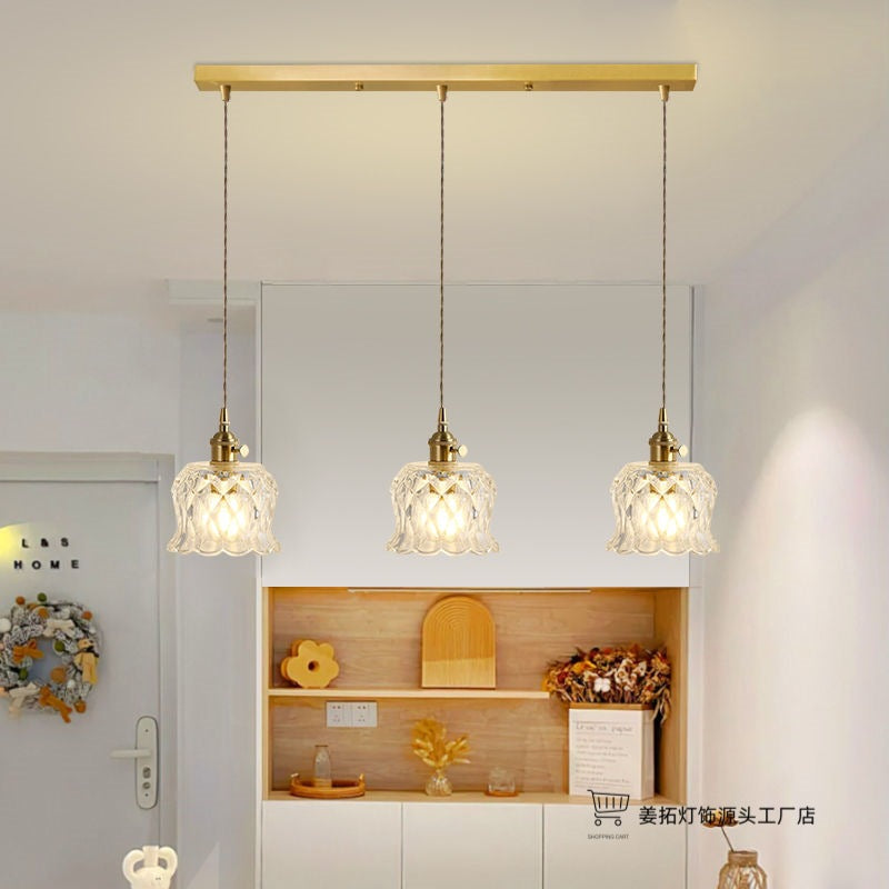 Lustre Pendente 3 Lâmpadas Cristal e Cobre Luxo Moderno
