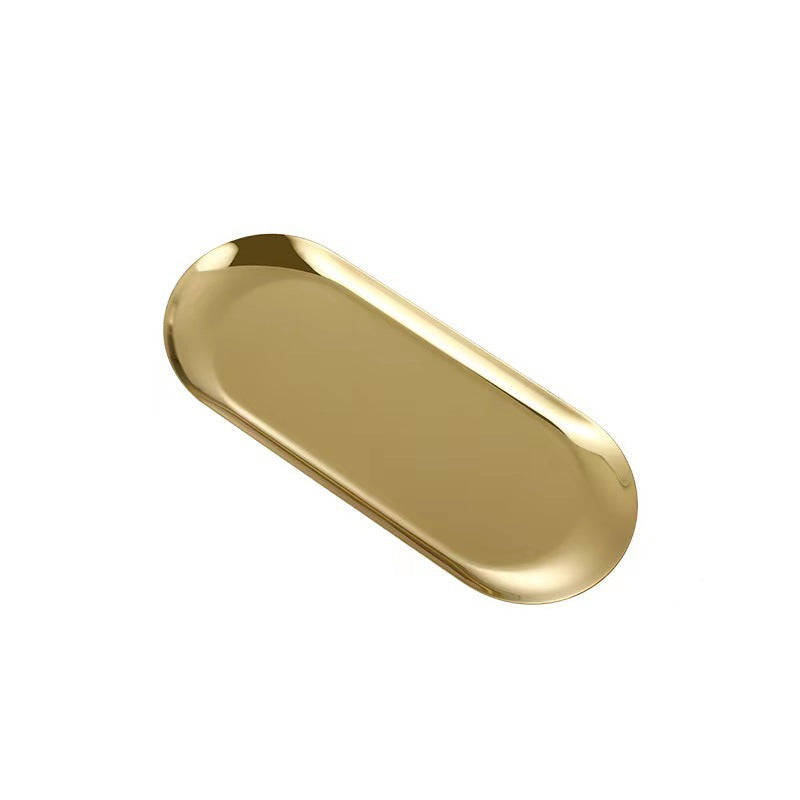Bandeja oval inox dourada com design clássico vintage europeu