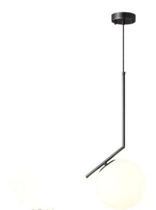 Ambiente sala estar com pendente minimalista esfera vidro branco nórdico