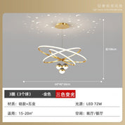 Lustre Pendente Anel Estrelas LED Moderno Preto Diamante