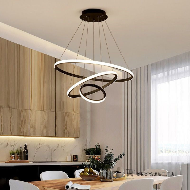 Lustre Pendente Anel Estrelas LED Moderno Preto Diamante