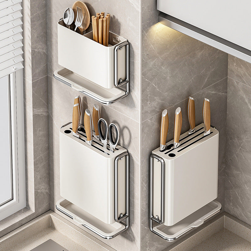 Suporte de parede multifuncional para facas e utensílios em aço inoxidável com acabamento prateado