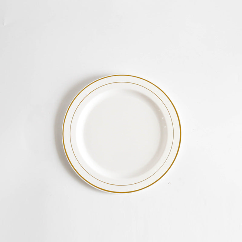 Prato Descartável Elegante Branco com Borda Dourada - 3 Tamanhos
