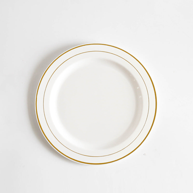 Prato Descartável Elegante Branco com Borda Dourada - 3 Tamanhos