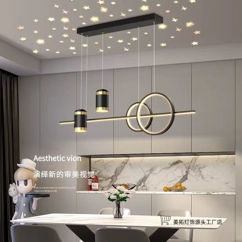 Lustre Pendente Anel Estrelas LED Moderno Preto Diamante
