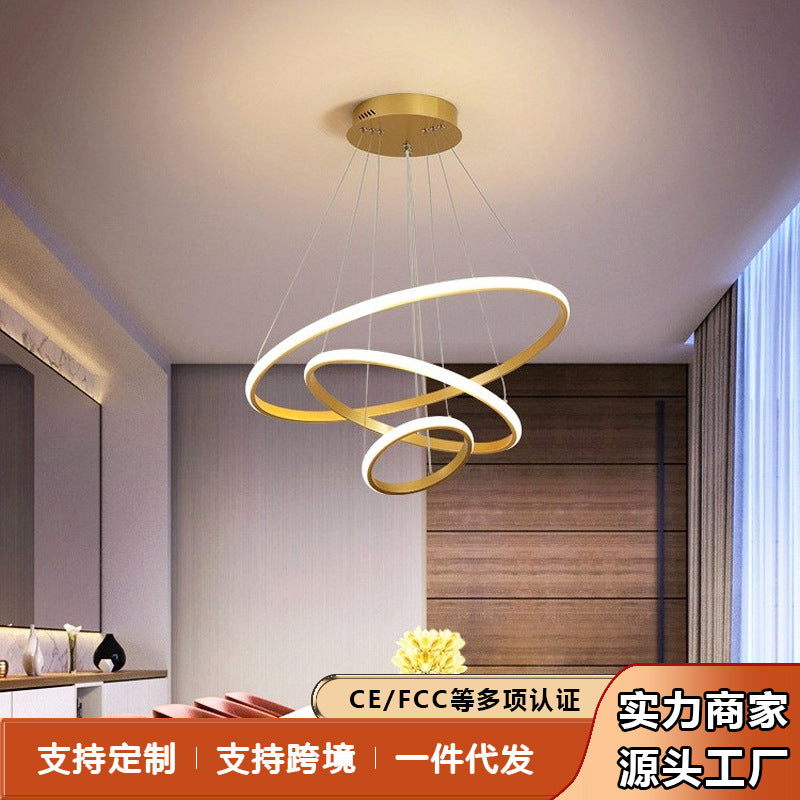 Lustre moderno três círculos design contemporâneo vista frontal completa