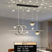 Lustre Pendente Anel Estrelas LED Moderno Preto Diamante
