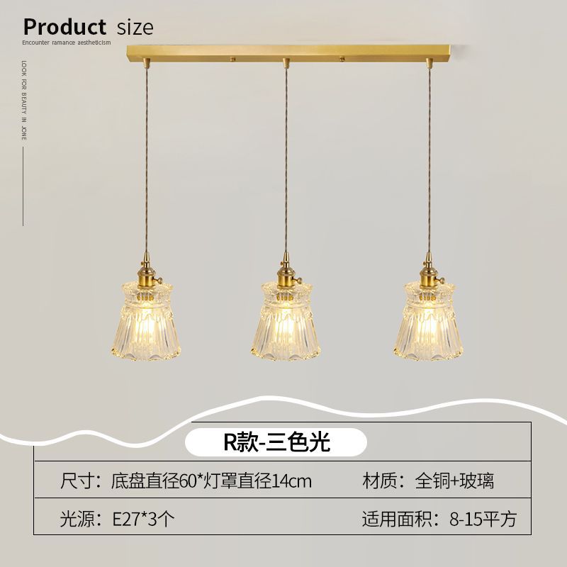 Lustre Pendente 3 Lâmpadas Cristal e Cobre Luxo Moderno