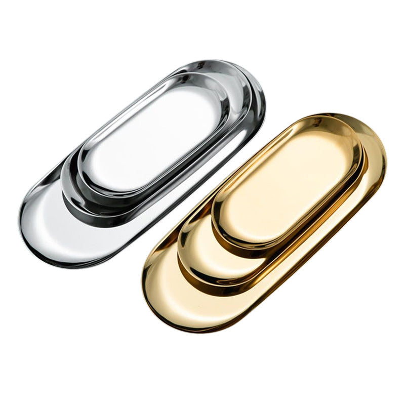 Bandeja oval inox dourada design vintage europeu topo