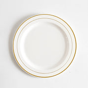Prato Descartável Elegante Branco com Borda Dourada - 3 Tamanhos