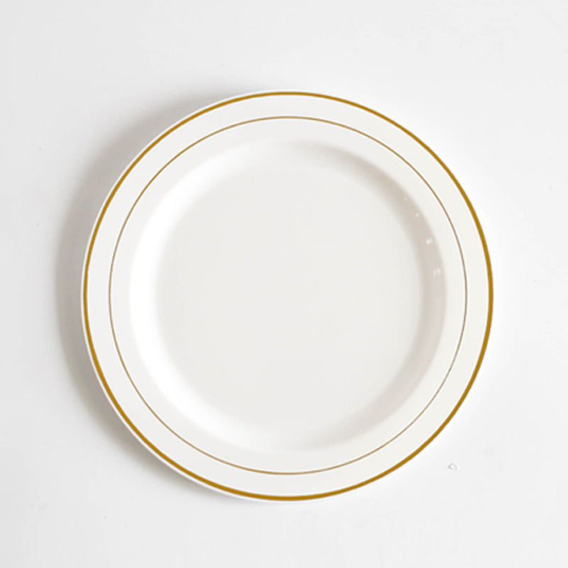 Prato Descartável Elegante Branco com Borda Dourada - 3 Tamanhos