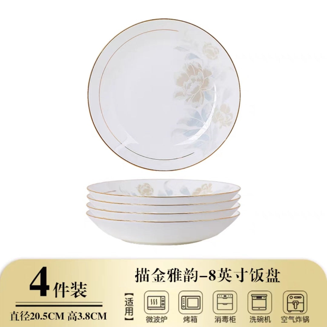 Prato de porcelana Jingdezhen raso elegante decoração moderna
