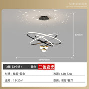 Lustre Pendente Anel Estrelas LED Moderno Preto Diamante