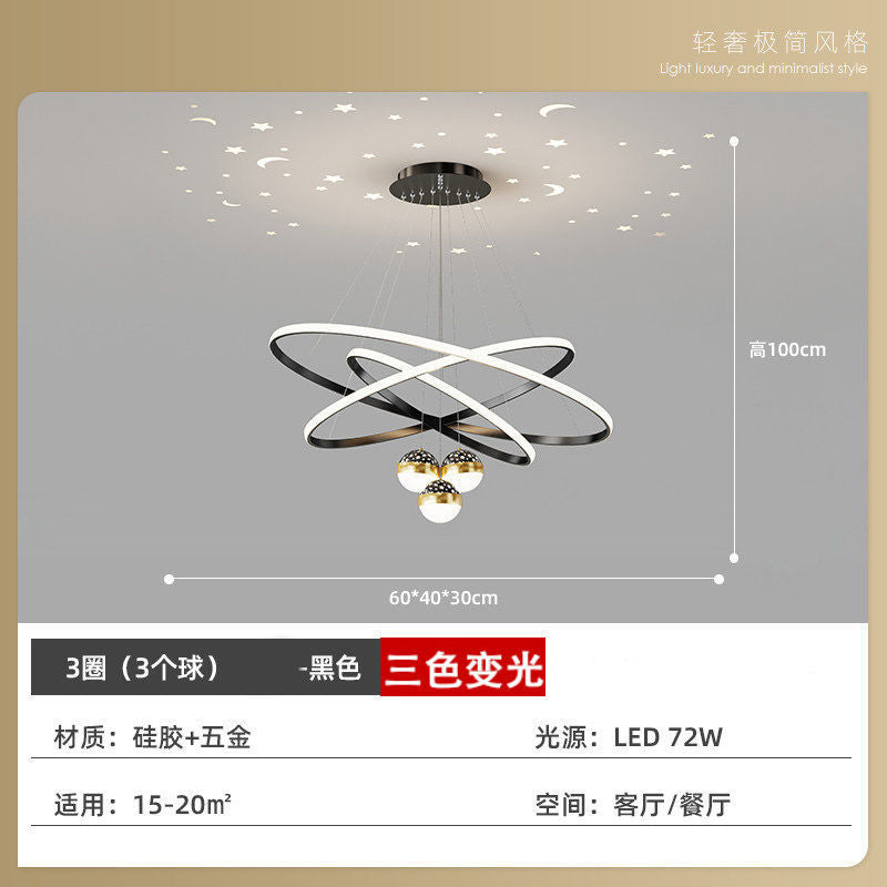 Lustre Pendente Anel Estrelas LED Moderno Preto Diamante