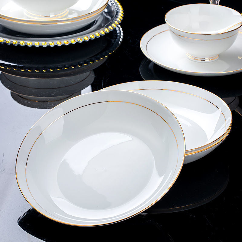 Prato de porcelana Jingdezhen 8 polegadas raso branco decoração premium