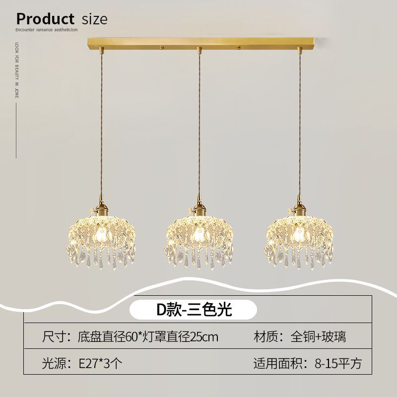 Lustre Pendente 3 Lâmpadas Cristal e Cobre Luxo Moderno