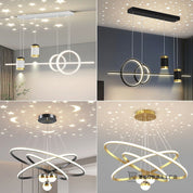 Lustre Pendente Anel Estrelas LED Moderno Preto Diamante