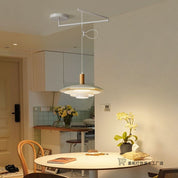 Luminária pendente estilo UFO contemporâneo acabamento metálico