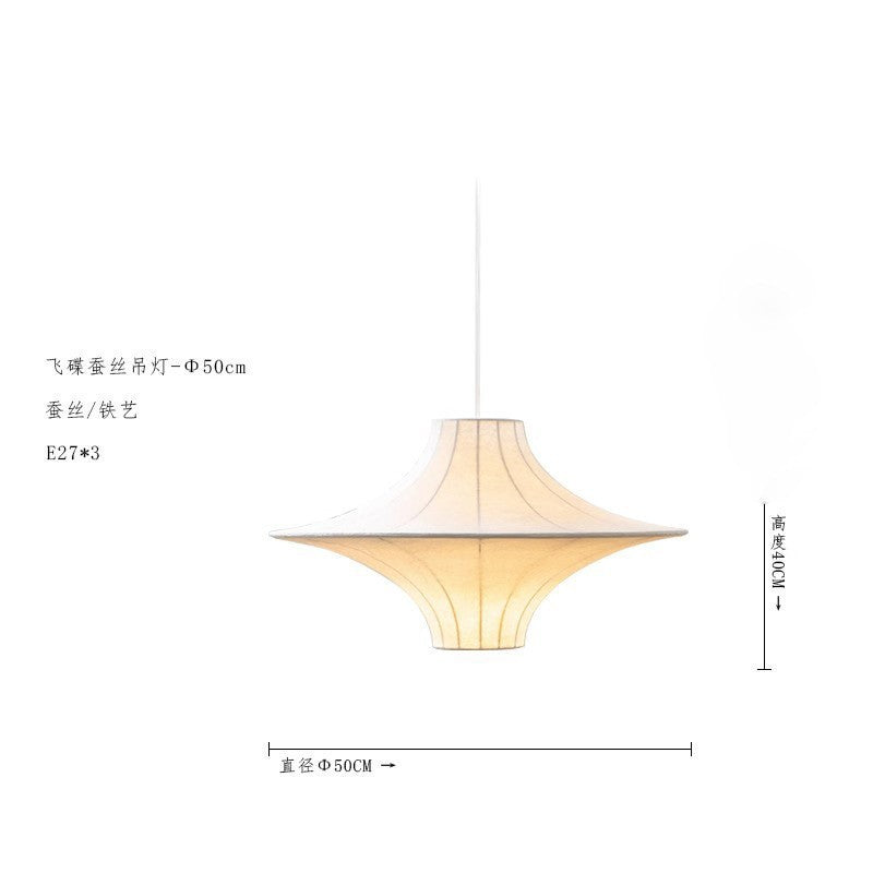 Instalação pendente Wabi-Sabi Disco Seda teto sala jantar elegante