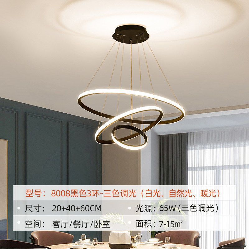 Lustre Pendente Anel Estrelas LED Moderno Preto Diamante