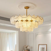 Lustre de Cristal com Pérolas e Conchas Estilo Francês