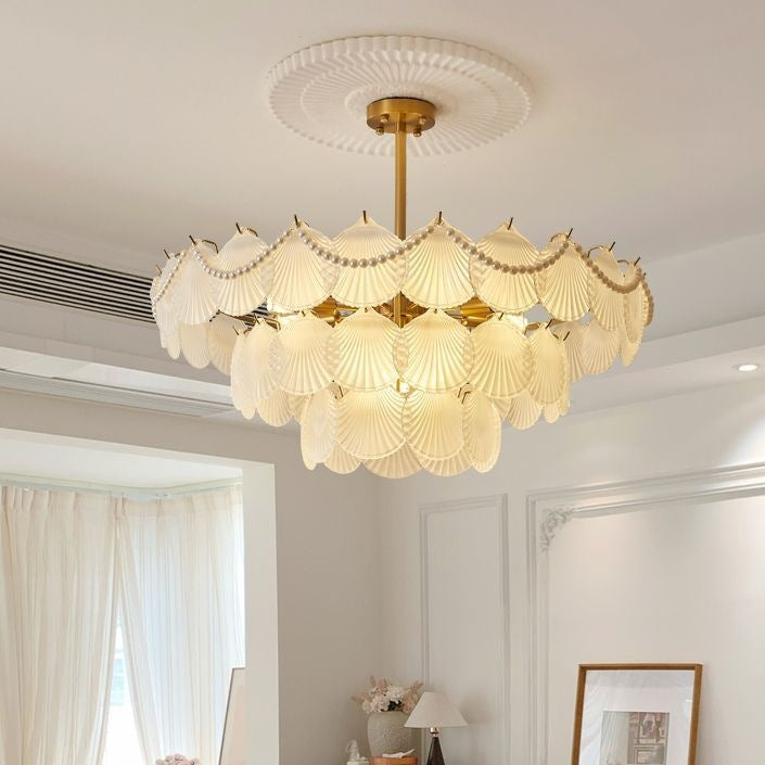 Lustre de Cristal com Pérolas e Conchas Estilo Francês